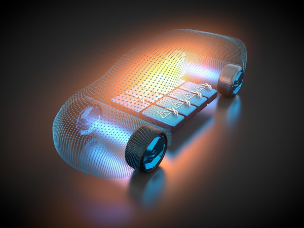 Karosserie eines Elektroautos mit Blick auf den Akku